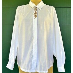 Vintage Koret Petites White Embroidered Button Down Blouse 8P Cottage Secretary